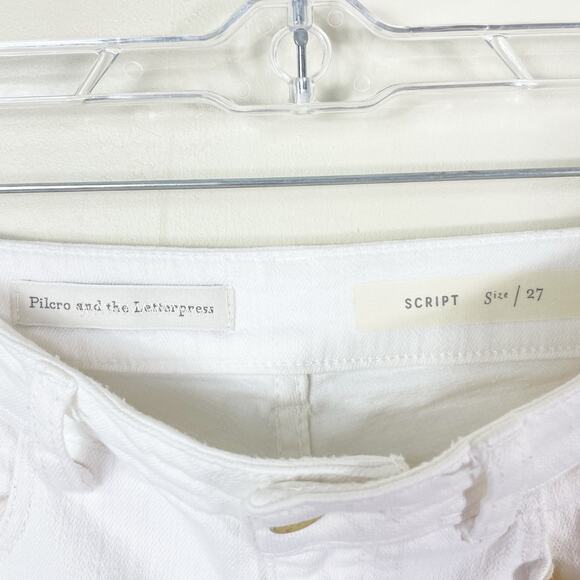 Anthropologie Pilcro White Denim Cuffed Hem Script High Rise Jean Shorts - Picture 10 of 11
